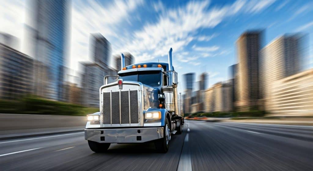 truck driving on the city street