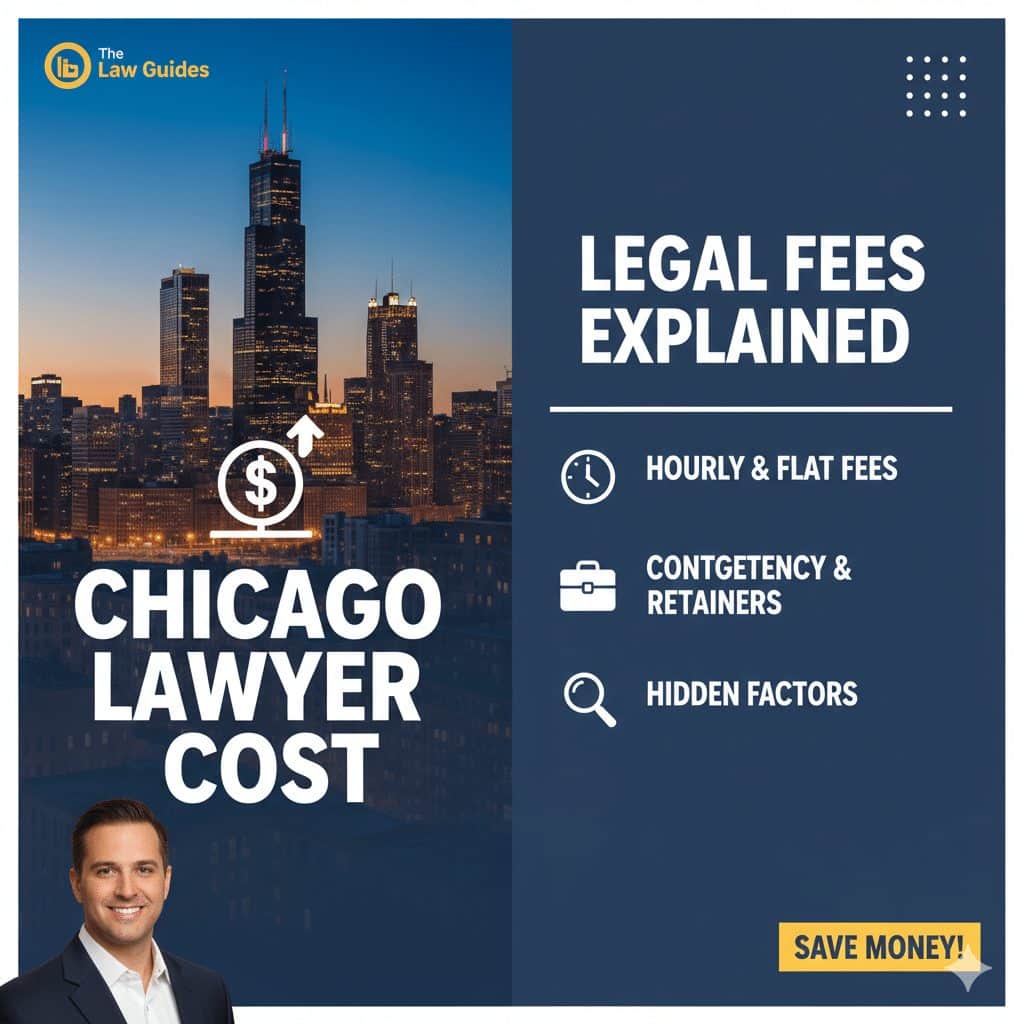 AI generated thumbnail, showing sears Tower, and saying, "Chicago Lawyer Costs."
